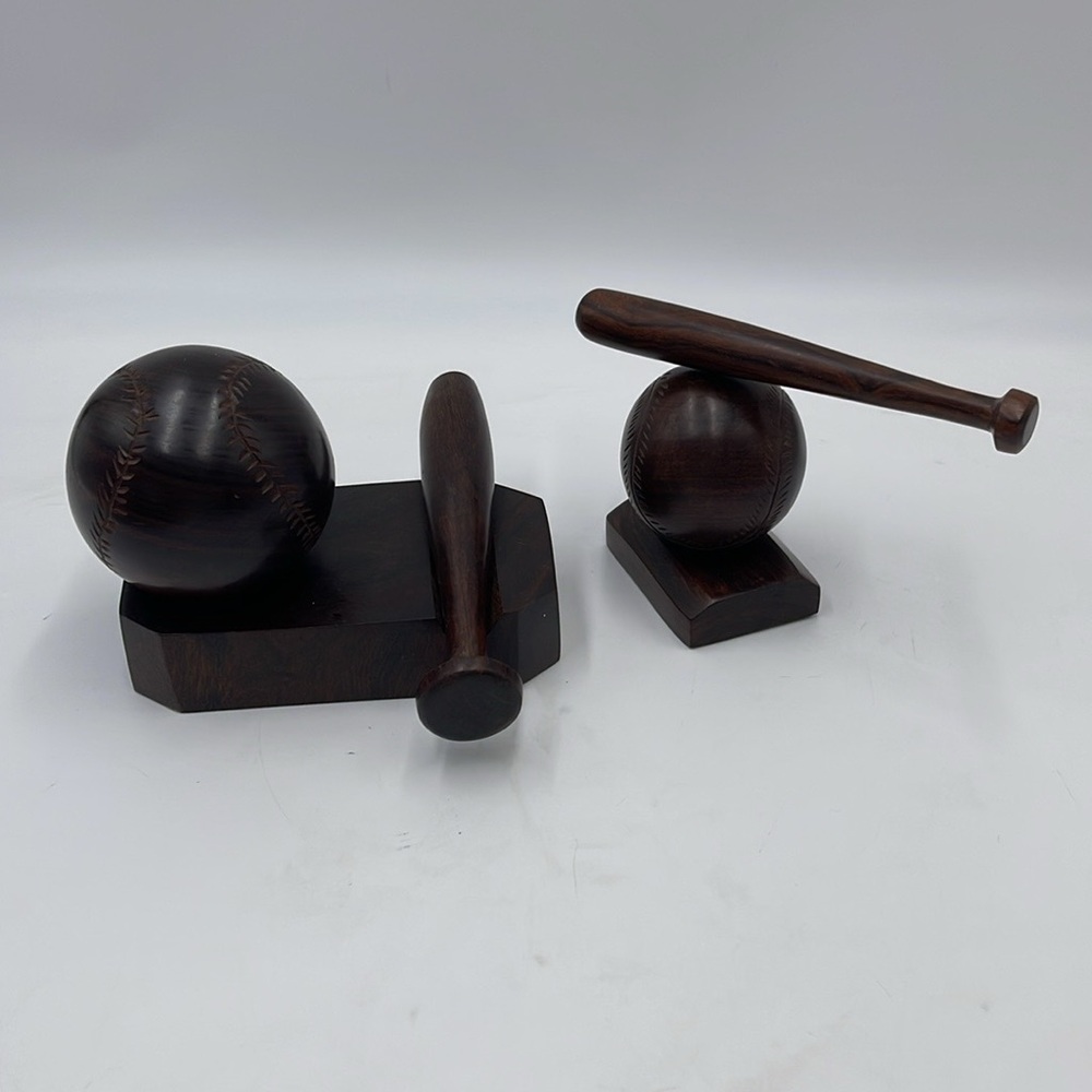 2 Sets Baseball Office Bat Desk Paperweight Card Wood Ball Softball Sports Boss